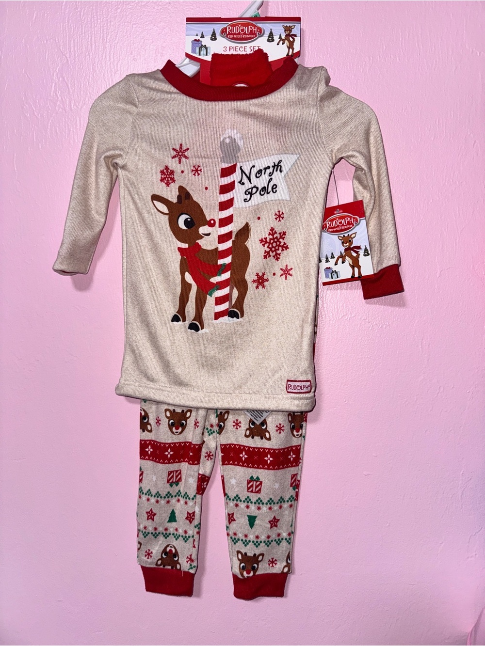 Rudolph North Pole Cream & Red Kids Holiday Pajama Set